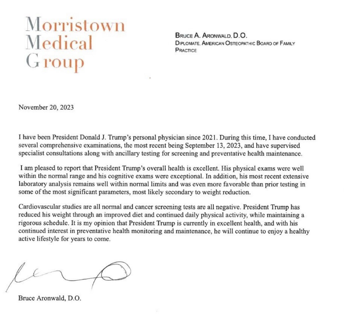 Right on cue when everybody is talking about his declining mental state, Trump posts a fraudulent update on his health. Not by a neurologist, not by a psychiatrist, not even by an actual MD.