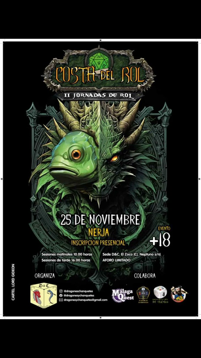 II Jornadas de Rol de <a href="/DyChanquetes/">Dragones & Chanquetes</a> el sábado 25 de noviembre en Nerja. Inscríbete y no te la pierdas.