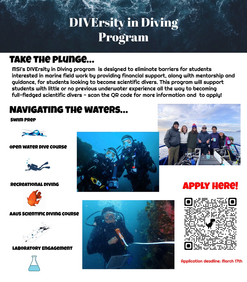 If you're an undergrad at UCSB or know an undergrad at UCSB who might be interested in this program please share :) It's aimed at increasing diversity in SCUBA diving and getting awesome students involved in marine research! <a href="/EEMB_DEIW/">UCSB EEMB DEIW</a> <a href="/eembucsb/">EEMB UCSB</a> <a href="/gsac_ucsb/">EEMB GSAC</a> <a href="/BrenUCSB/">UCSB Bren School</a>