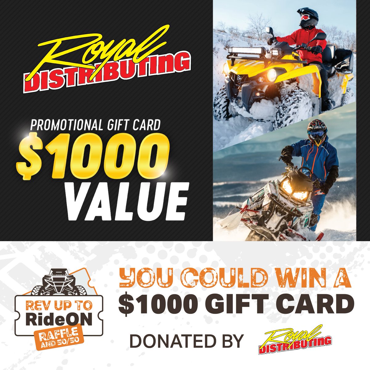 OFATV's tweet photo. Participate in the OQSC draw and you could win a $1000 Royal Distributing Gift Card!Β To buy tickets see the full prize list and to view full rules, visit: https://t.co/y0iupCp26S #Revuptoride #Wintherightway #OFATV #QuadON https://t.co/0CcyEfm6oZ