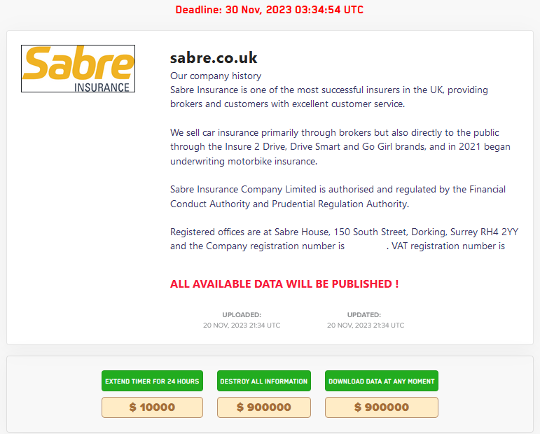 Sabre Insurance veri ihlali
