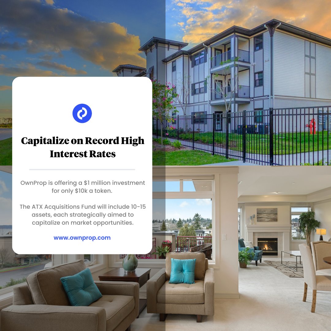 OwnPropApp's tweet image. Don't miss this opportunity! The ATX Acquisitions Real Estate Fund is well-positioned to reap the benefits of the record high interest rates. Here's the breakdown:

Size: $50M
Projected IRR: 17-20%
Diversification: 10-15 Assets

Start your investment here: ownprop.com