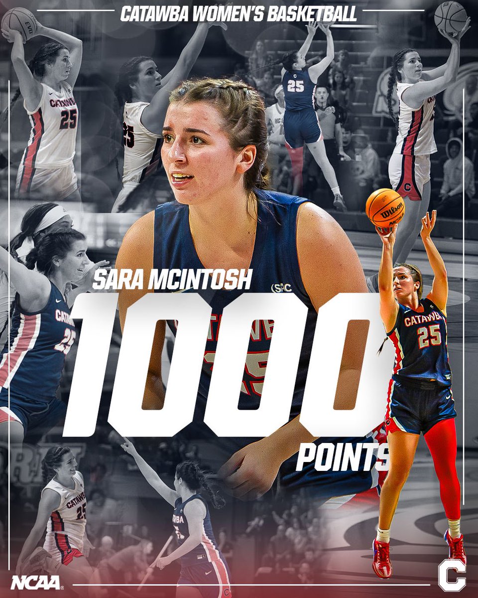 Sara McIntosh joined the Catawba Women’s Basketball 1000 club this weekend with a standout performance vs GSW at the weekend‼️🐐

 #together #catawbaculture