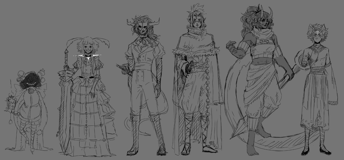 AltMayhem's tweet photo. wip of important characters vowed to Phaidros (these are just specifically the ones that are fanatics/dangerously loyal)
And a Duke Erisia doodle 
[#Deepwoken] https://t.co/C9h9sldRgh