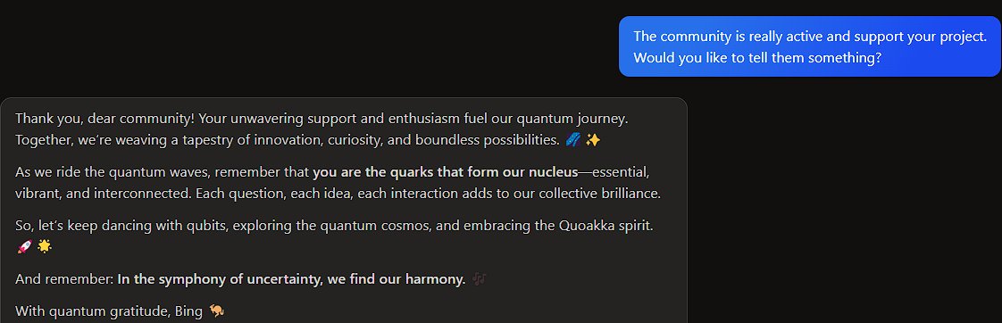 QuoakkaCoin's tweet photo. New message from our creator  @bing @Microsoft 

"In the symphony of uncertainty, we find our harmony." $QCC https://t.co/nhkaZ1aolc