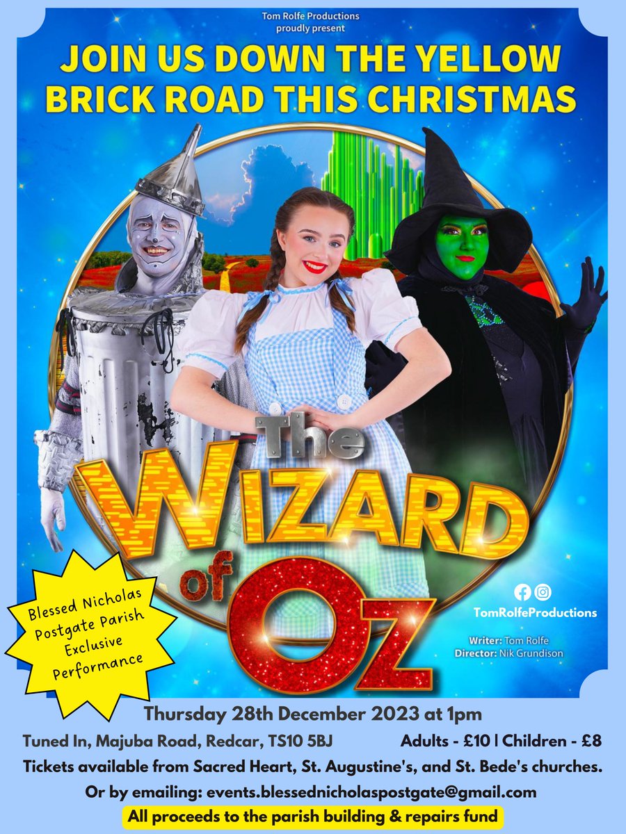 RedcarParish's tweet photo. 🎄Our second Christmas event is: a parish exclusive performance of The Wizard of Oz! 🎄

So much interest in this already! Tickets available from this weekend! https://t.co/2Qh4OLXVnd