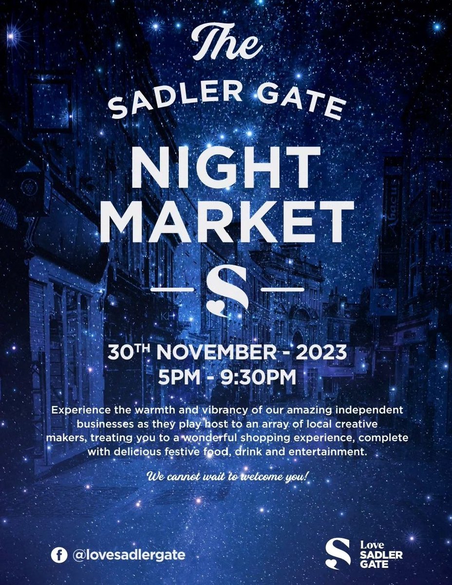 DerbyRiverboat's tweet photo. Sadler Gate Night Market coming up on Thursday 30th November. #DerbyUK #Derby @visitderby @dtederby #Littleover #Mickleover #Allestree #Alvaston #mackworth #melbournederbyshire #ashbourne #Duffield #quarndon https://t.co/aNeB7Hrupf