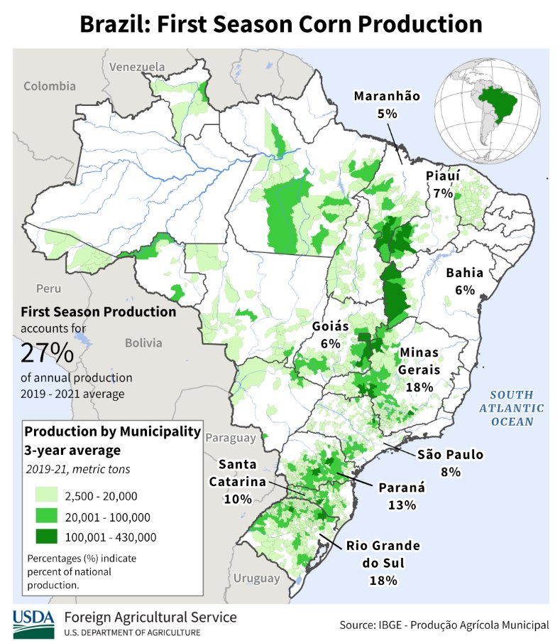 kannbwx's tweet photo. 🇧🇷When considering #Brazil's weather needs, keep in mind how the crops are distributed and what areas matter. These maps should help:
▪️#Soybeans 
▪️1st #Corn
▪️2nd Corn 
▪️#Cotton https://t.co/UK6vB1SMI6