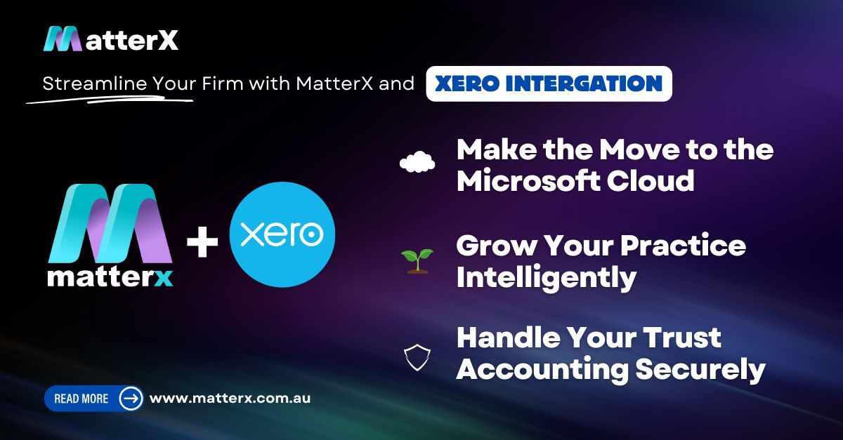 Streamline Your Firm with MatterX and Xero Integration – all within a system you trust.

🔗 buff.ly/3SQMAso

#MatterX #Xero #MicrosoftDynamics365 #LegalTech #CloudSolutions #TrustAccounting #PracticeManagement