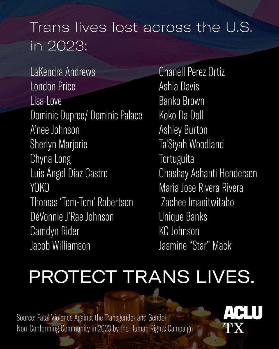 Today we honor all those whose lives were taken by anti-trans hate here in the U.S. They should still be with us. We’ll never stop working until all of us can live with safety and joy. #TDOR
