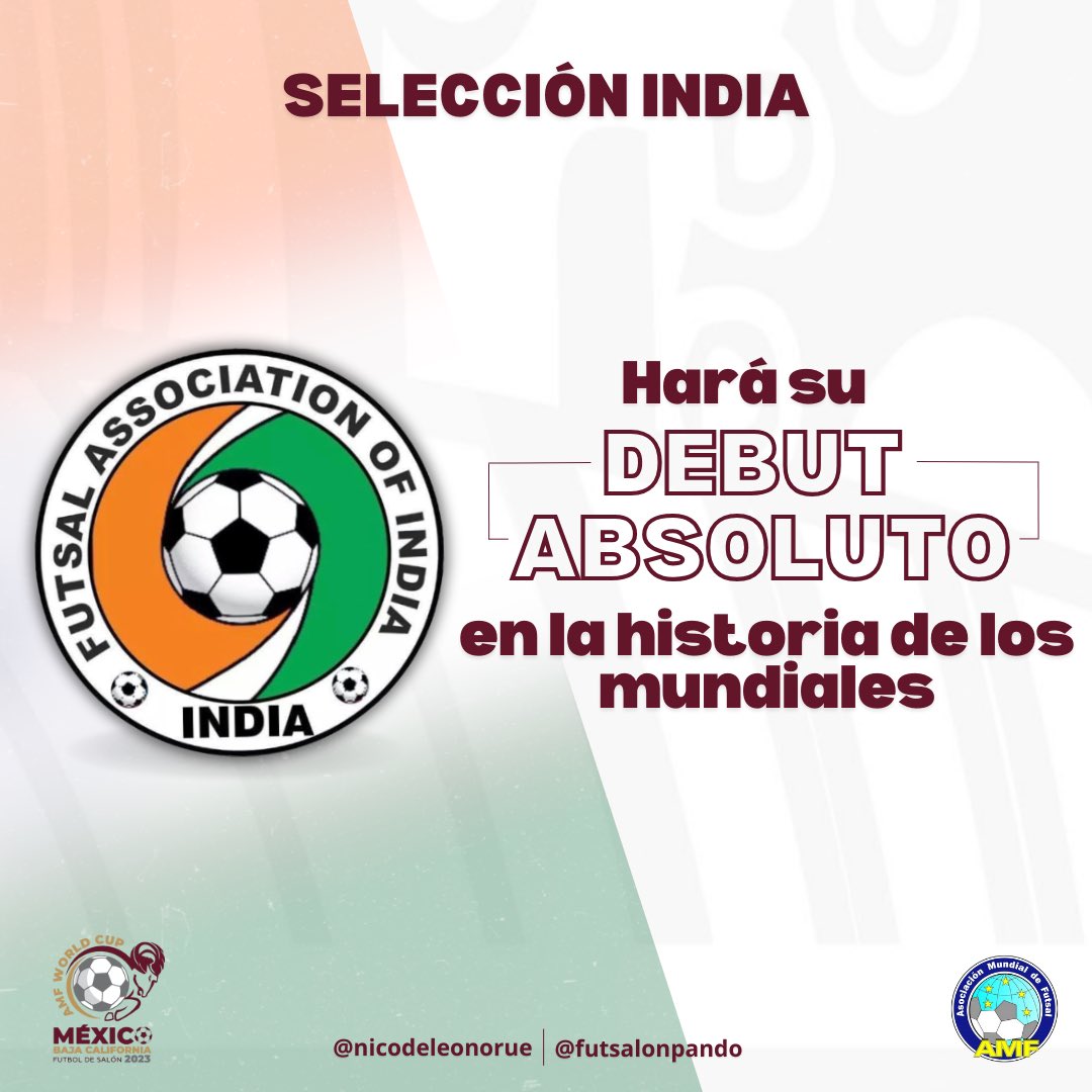 #𝐌𝐮𝐧𝐝𝐢𝐚𝐥𝐌𝐞́𝐱𝐢𝐜𝐨🇲🇽 - 𝐄𝐬𝐭𝐚𝐝𝐢́𝐬𝐭𝐢𝐜𝐚𝐬 

𝐈𝐍𝐃𝐈𝐀 𝐉𝐔𝐆𝐀𝐑𝐀́ 𝐒𝐔 𝐏𝐑𝐈𝐌𝐄𝐑 𝐌𝐔𝐍𝐃𝐈𝐀𝐋 🇮🇳
 
🇮🇳 India jugará un Mundial por primera vez en su historia. Será la Selección 46 que dispute el certamen