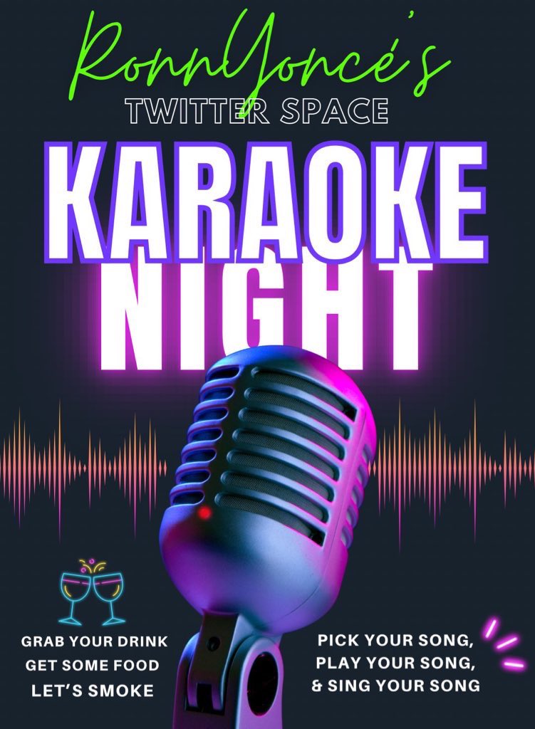 TONIGHT!!! Join Us!!! 8pm CST twitter.com/i/spaces/1ZkKz… #RonnYonceKaraoke #AllGenres  #Karaoke #LetsSing