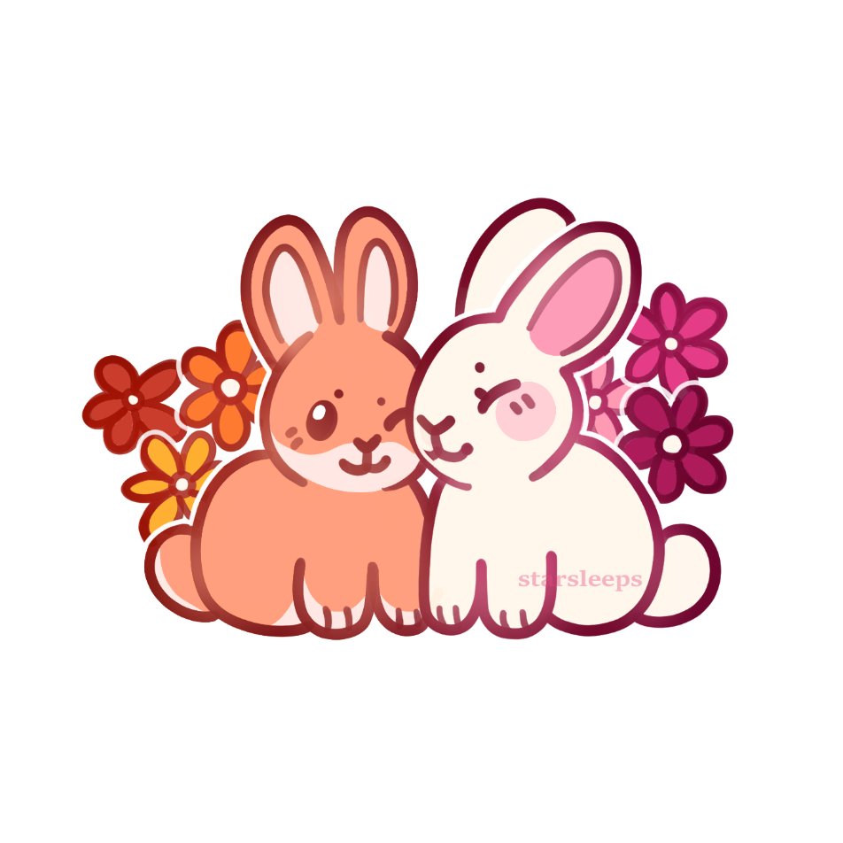 no humans rabbit heads together white background flower one eye closed simple background  illustration images