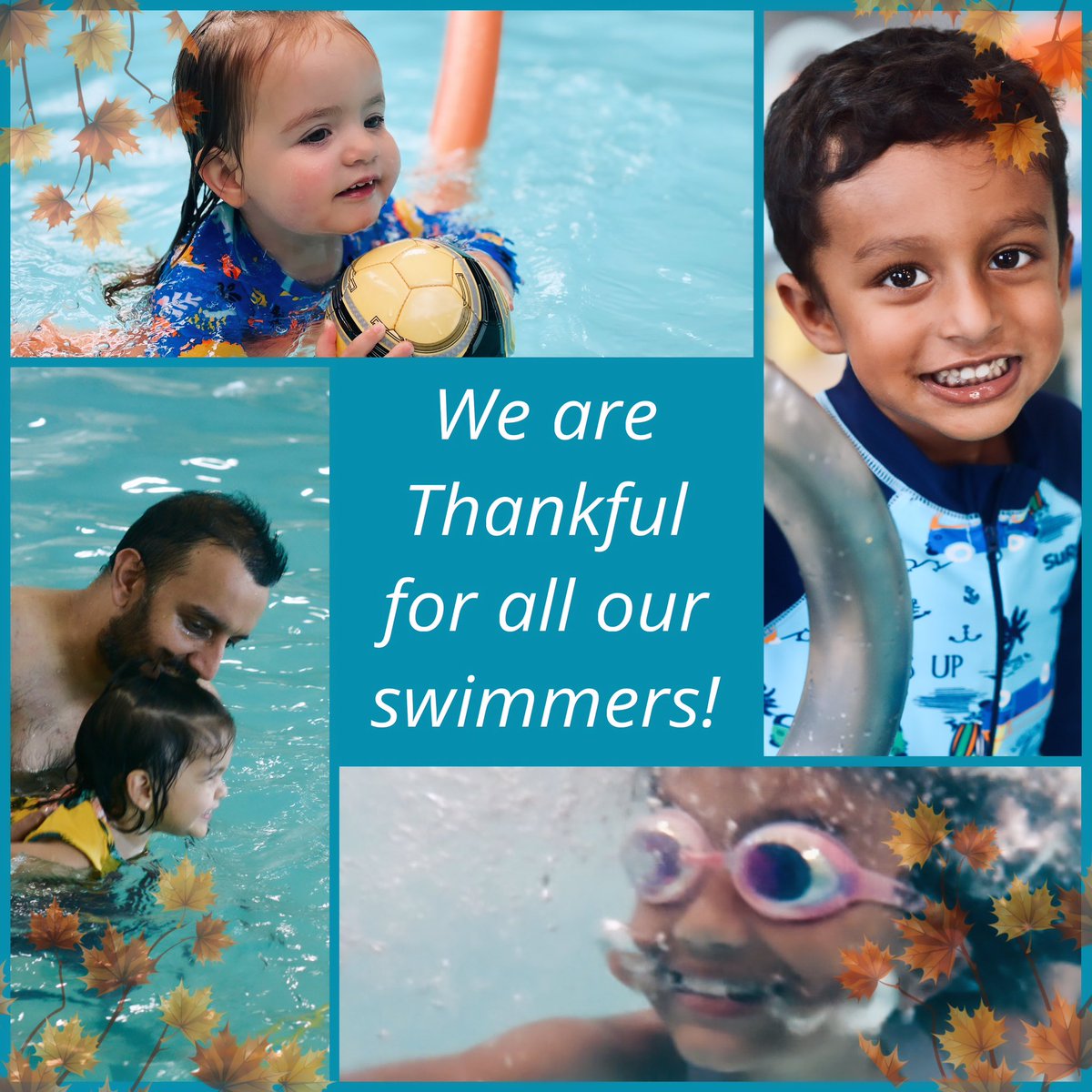 We are Thankful for all our swimmers and all our families who help us provide a safe and fun place to learn how to swim.  We are grateful for your patronage. 
🍁
Our lessons are on break this week as we celebrate with our families. Have a Happy Thanksgiving!