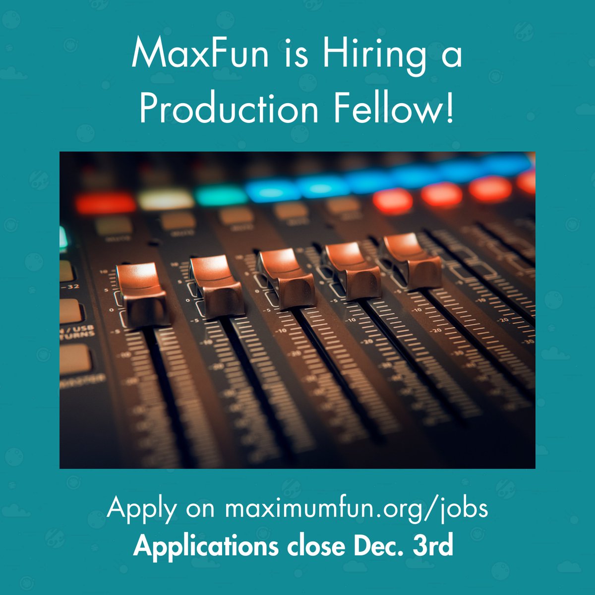 JOB ALERT: If you're looking to break into a career in audio, MaxFun is seeking a Production Fellow!  

🚀 1-year, 35 hr/wk position
🚀 $20/hr + benefits
🚀 Podcast/journalism experience helpful, but not required  

Apply by Dec. 3: maximumfun.org/maximum-fun-pr…