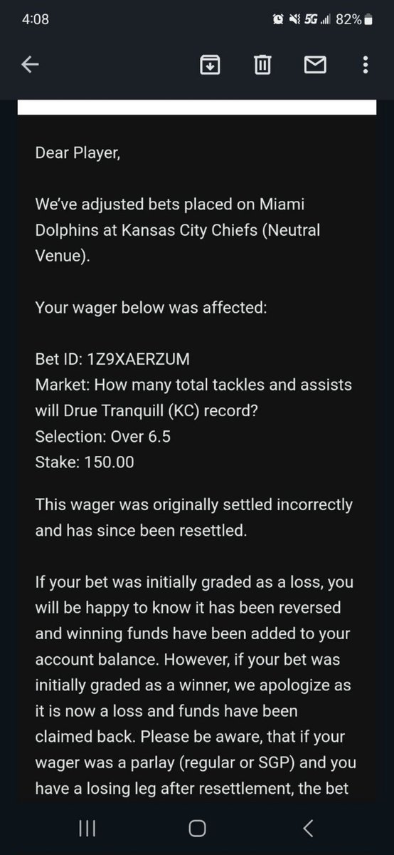 tackleboxprops's tweet photo. @bet365 and @CaesarsSports. Both Draftkings and MGM have now corrected the grading on Drue Tranquill over 6.5 tackles and assists from week 9. Do either of you have any plans do to the same? https://t.co/1VLMP6iyZb