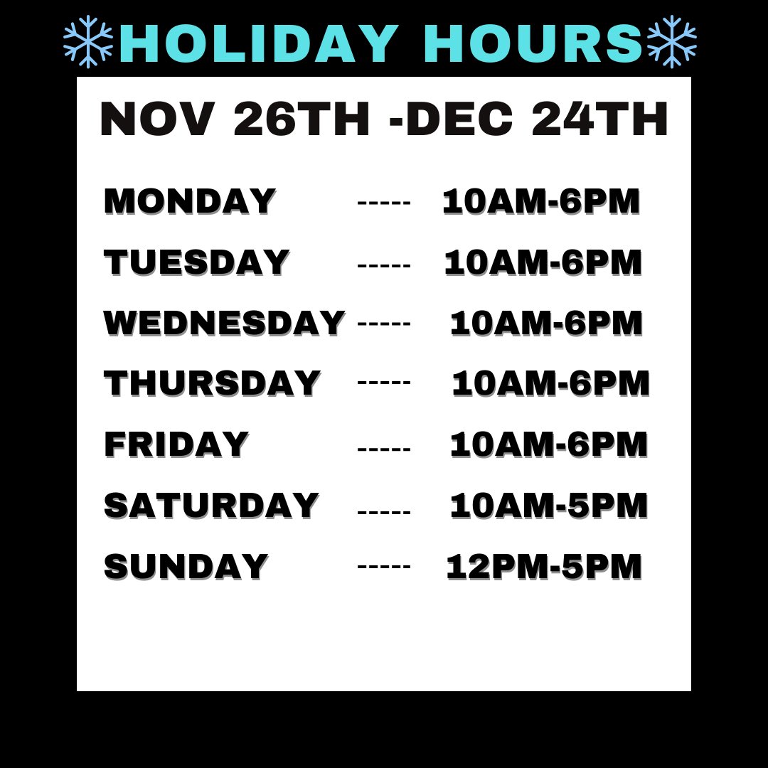 Special announcement! Big sale happening black friday weekend! Also updating our hours for the holiday season