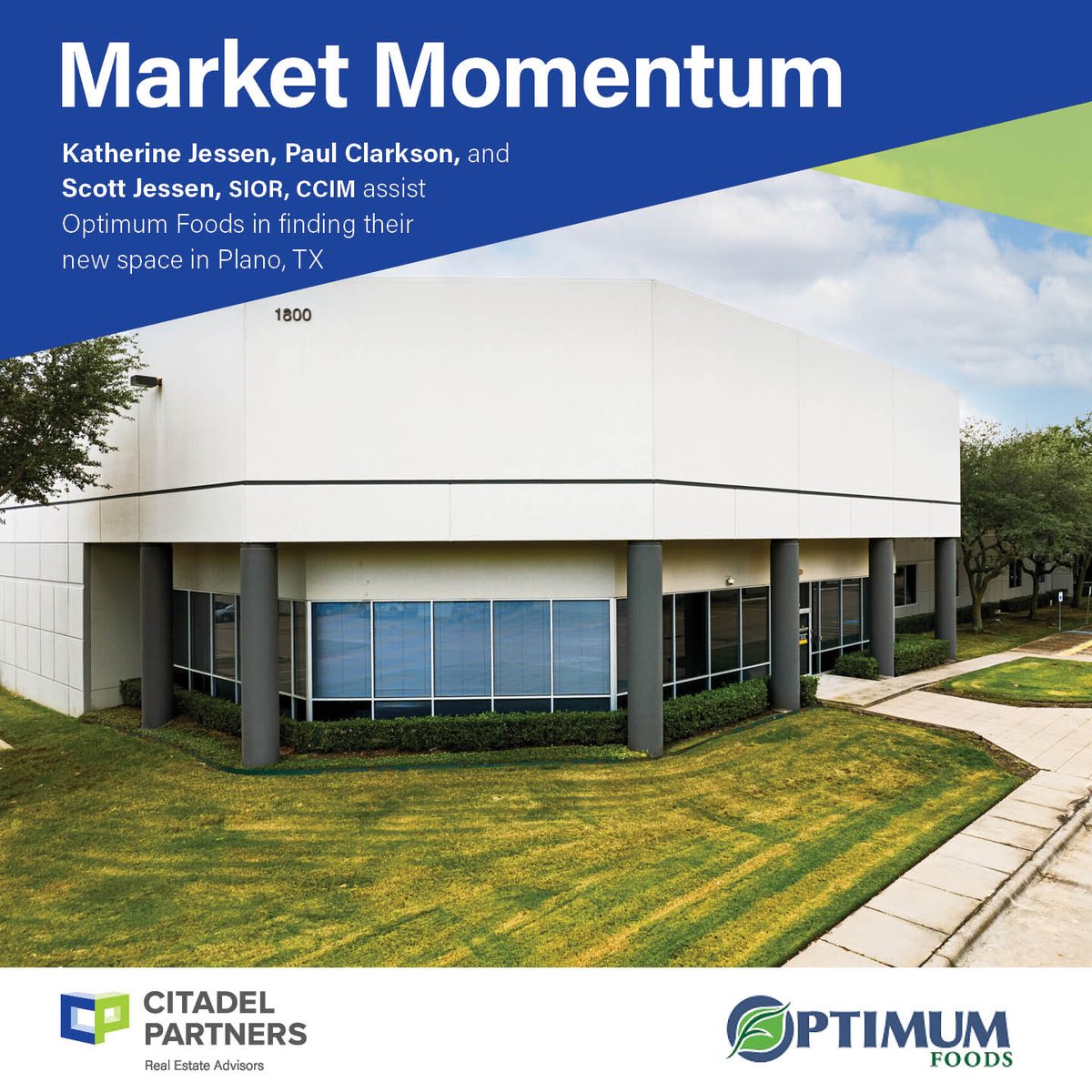 The team partnered
with the <a href="/OptimumFoods/">Optimum Foods</a>  team early in their real estate
process and provided expert #MarketKnowledge on the
DFW industrial market. Through their
#TacticalExecution, we located a sublease space in
E. Plano that is best suited to help Optimum grow
their business.