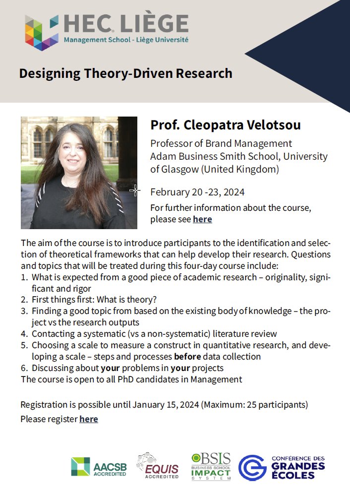C_Veloutsou's tweet photo. I am looking forward delivering this course at HEC Liège in Belgium -  hoping that we will all learn a lot during the 4 days journey!!
https://t.co/ZcLXhmN3di

#theory #researchgap #literaturereview #systematicliteraturereview #scaleselection #scaledevelopment https://t.co/jJSLPdL6Lt