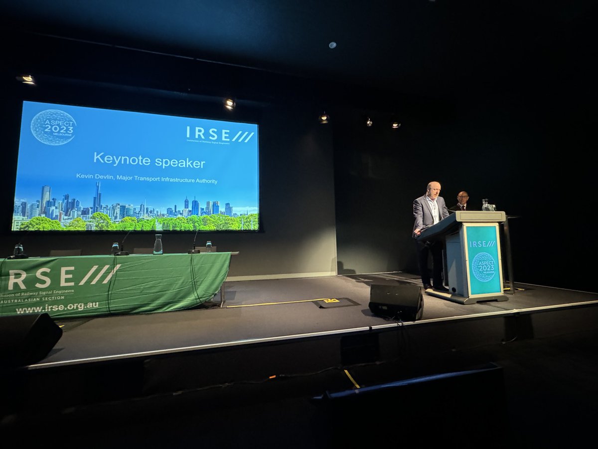 Kevin Devlin deliver a key note speech at Aspect23 which forecasts growth in rail infrastructure and investment in rail signalling systems. #irse #IRSE  #Aspect23 #Engineering #signalling