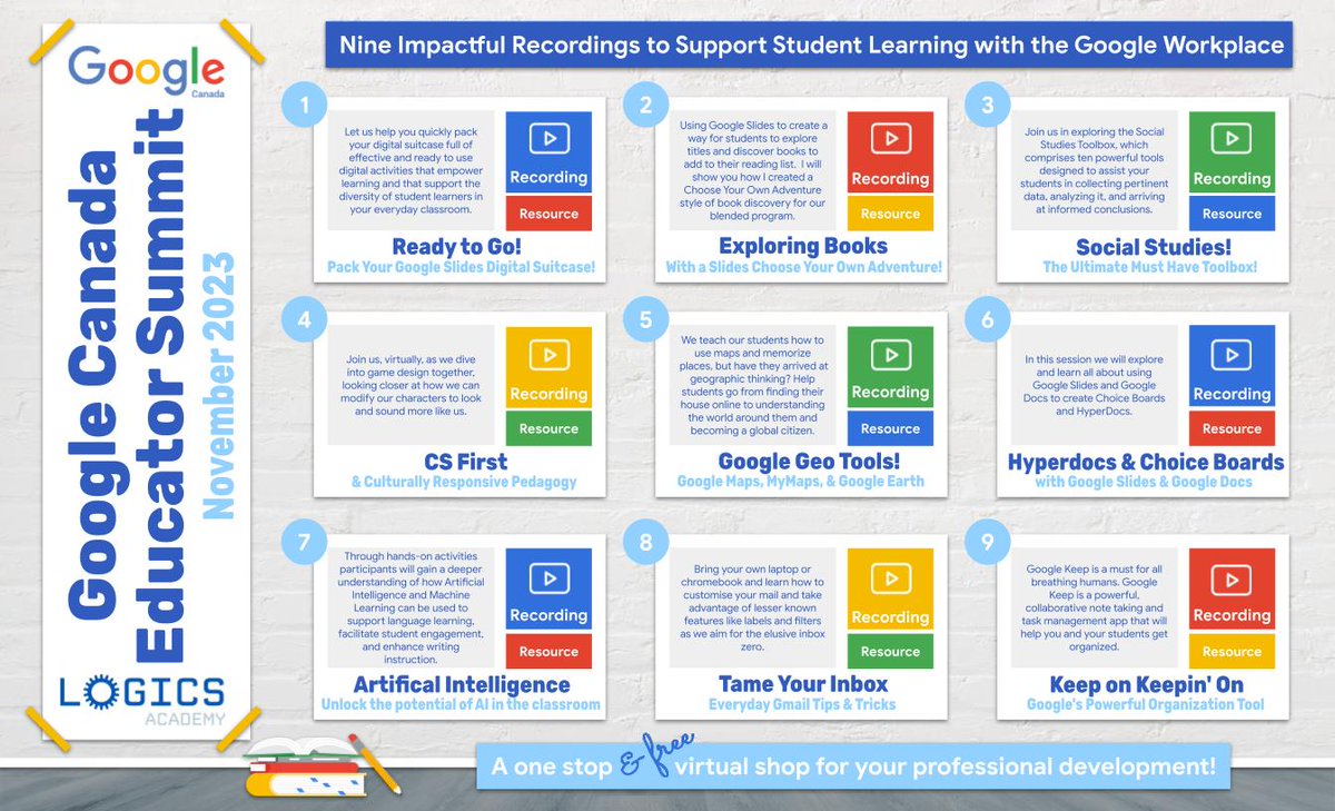 In case you missed it, recordings from the Nov 4 Google Educator Summit are here: bit.ly/nov4-summit Free! No registration required. Thank you @GoogleCanada for supporting this event and to all of the @LOGICSAcademy Facilitators for sharing your expertise!