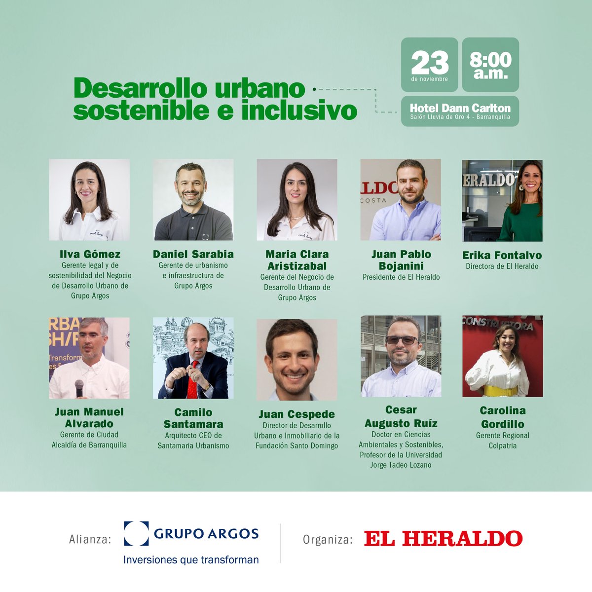 Grupo_Argos's tweet photo. Prográmate y acompáñanos en el foro ‘Construyendo ciudades: Desarrollo urbano sostenible e inclusivo’. Un espacio en alianza con @elheraldoco. Entre los ponentes estarán presentes Daniel Sarabia, nuestro Gerente de urbanismo e infraestructura, Ilva gómez Gerente legal y de sostenibilidad y Maria Clara Aristizabal Gerente de nuestro Negocio de Desarrollo Urbano.
Conéctate y conoce cómo a través del desarrollo urbano sostenible aportamos a la transformación del futuro de la movilidad urbana, la educación ambiental y la consciencia ciudadana.
inscríbete en: https://t.co/bIjzjRrKqK

🗓️23 de noviembre
🕗8:00 a. m.