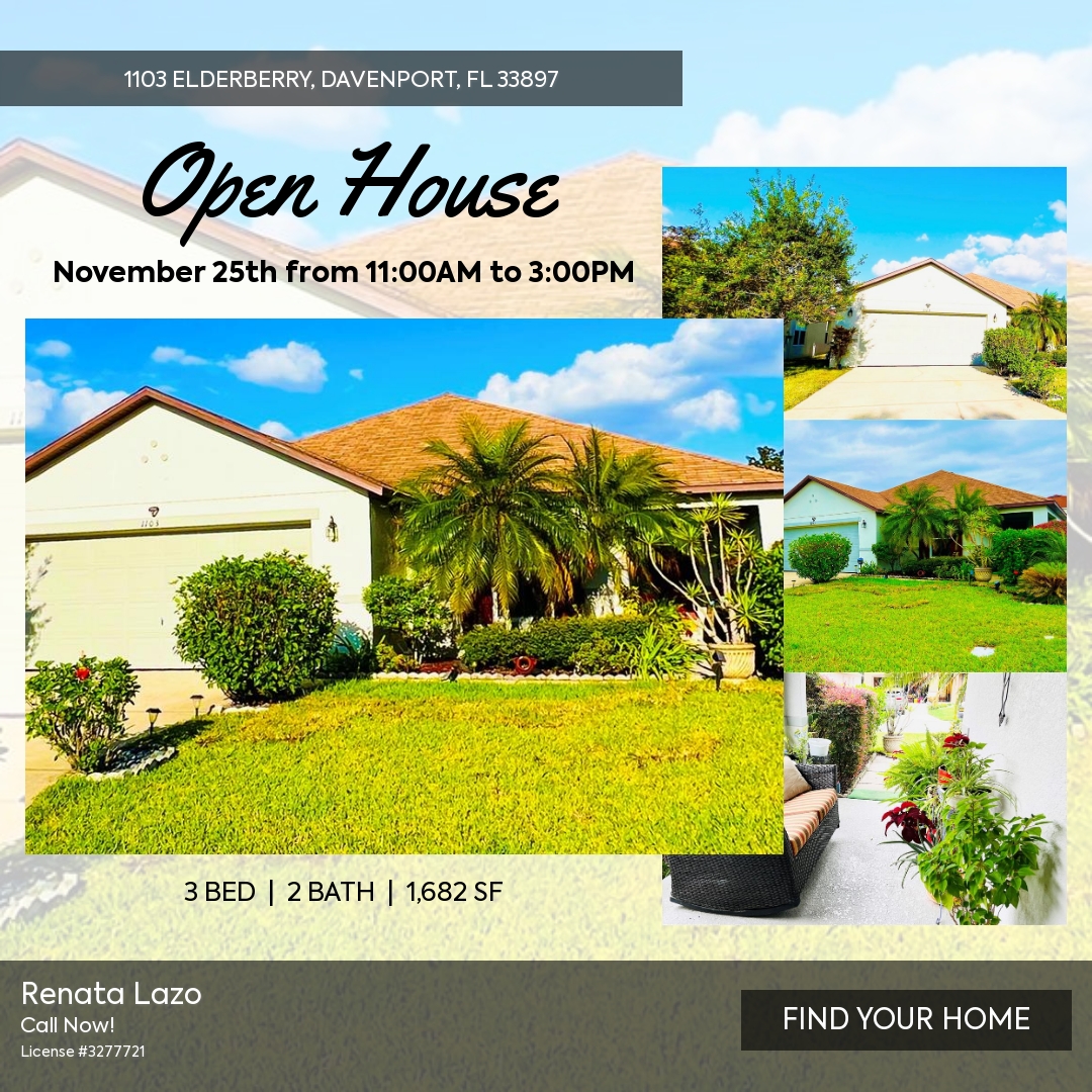 Relazobroker's tweet photo. Open House: November 25th from 11:00AM to 3:00PM

Welcome to this stunning 3-bedroom, 2-bathroom single family home nestled in the highly sought-after community of Davenport. Boasting a refreshing pool and a spacious 2-car garage, this property offers the perfect blend of comfort https://t.co/ChyHH6RCwl