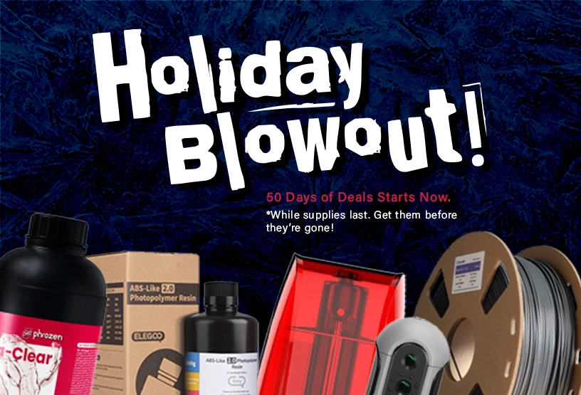 Resins3D's tweet photo. Our Holiday Blowout Deals kick off tomorrow with 50 days of unbeatable savings! Act fast, seize the chance to snag incredible deals on 3D Scanners, Resin Printers, and many more. These deals are available while supplies last! https://t.co/w77N5N3NwI