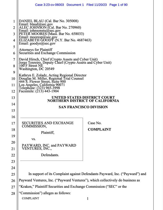 cryptoNchai's tweet photo. 🚨 Breaking: The SEC has filed a hefty 90-page complaint against Kraken crypto exchange. Key accusation: illegal commingling of customer assets, among other alleged violations. https://t.co/q1WXraMZfZ