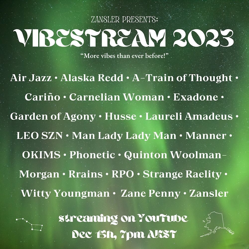 DDE907's tweet photo. Ayye!! December 15th! Check out DDE artists OKIMS, RRAINS &amp; Strange Raelity perform for Vibestream 2023! Hella dope line up as well! 🔥🔥🔥 #vibestream #vibestream2023 #dde #performance #livestream #liveperformance #concert #rap #hiphop #underground #juneau #alaska #livemusic https://t.co/2CJzTa3iz4