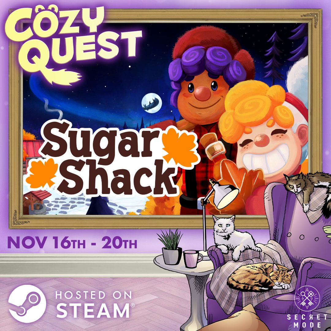 Calling out all cozy gamers! Today is your last chance to check out #CozyQuest by @WeAreSecretMode and the outstanding lineup of cozy games featured - including yours truly, Sugar Shack 🍁