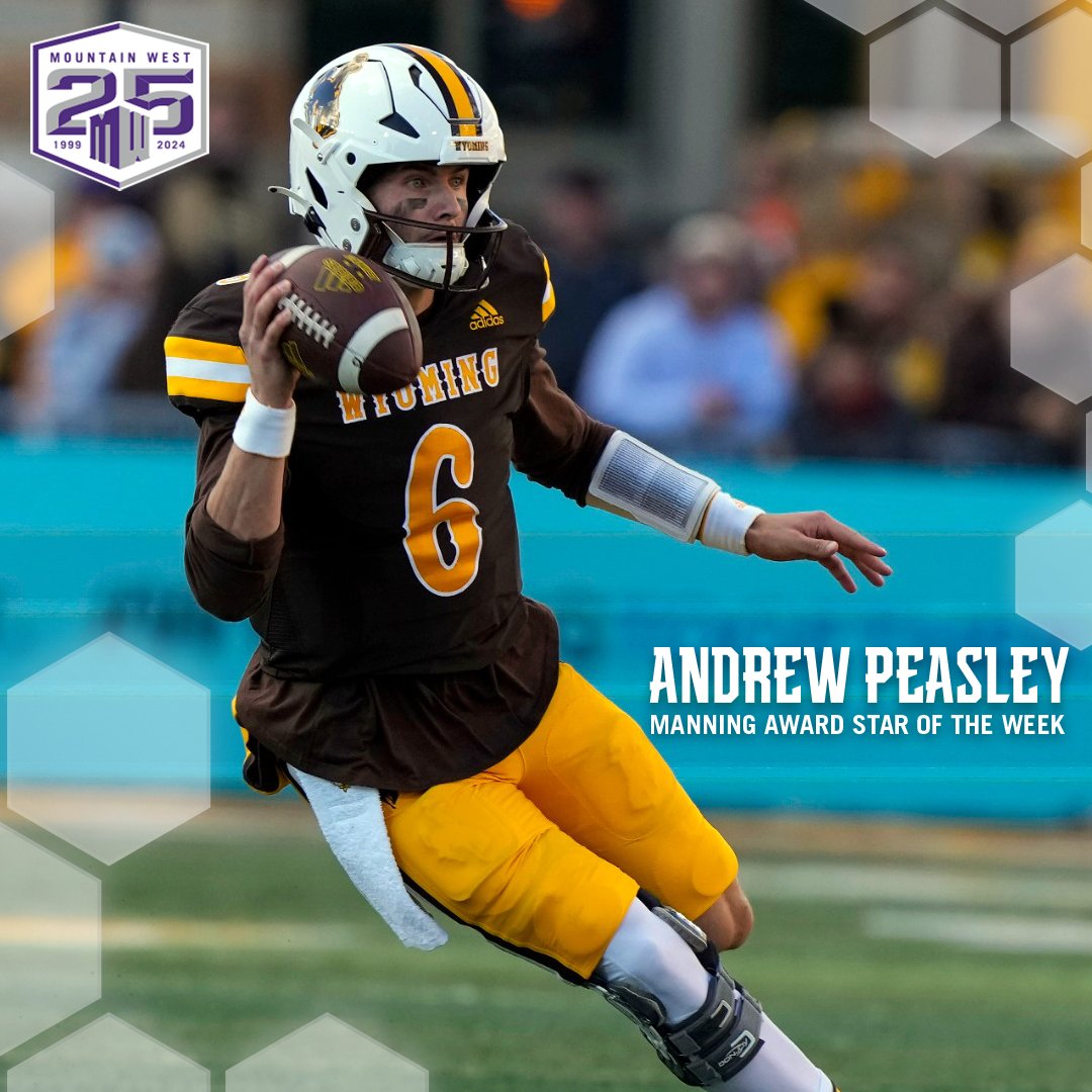 Andrew Peasley has been named one of the Manning Award Stars of the Week after throwing for a career-high 319 yards and three touchdowns in <a href="/wyo_football/">Wyoming Cowboy Football</a>'s win 🤠🏈

#AtThePEAK | #MWFB | #RideForTheBrand