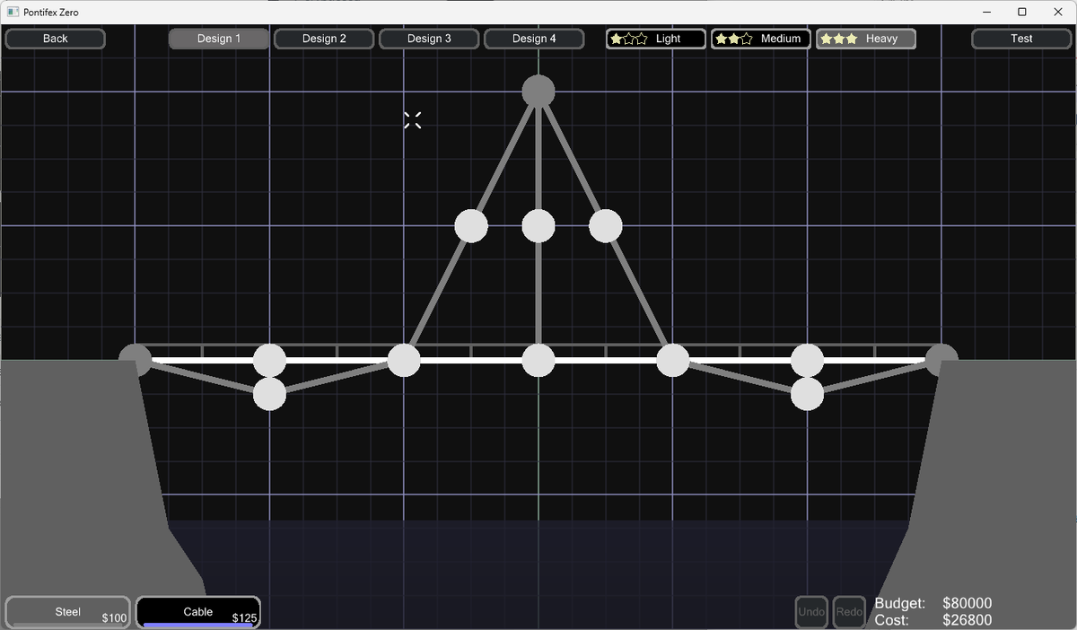 I love it, <a href="/crypticsea/">crypticsea.bsky.social</a> , but I do have some feedback already. Consider this bridge, which I'd presume is meant to be constructed with cables. But you can also do it with (segmented) steel, which is strangely enough cheaper... Shouldn't cable be cheaper (but weaker) than steel?