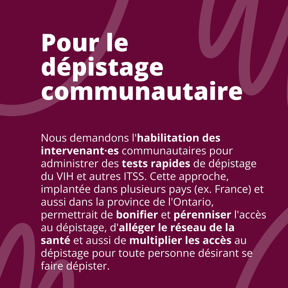 COCQSIDA's tweet image. 📣Communiqué - Semaine internationale du #dépistage📣

La #SID2023 de @CoalitionPLUS a débuté aujourd'hui. À cette occasion, la COCQ-SIDA et la FQS demandent aux gouvernements de pérenniser le programme d'accès aux #autotests du VIH et d'implanter le dépistage #communautaire. ✊