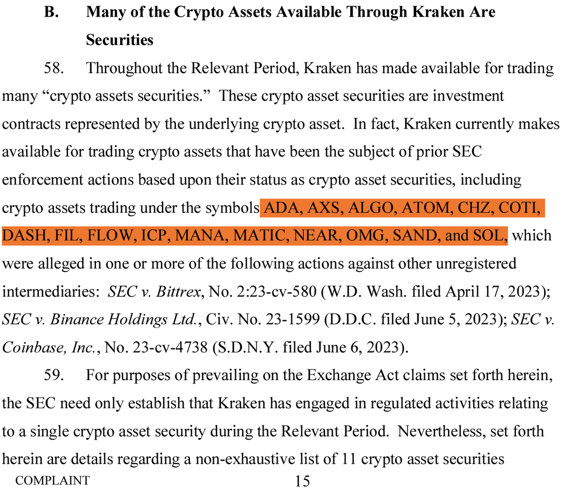 FurkanCCTV's tweet photo. Kraken wird vorgeworfen unregistrierte Wertpapiere angeboten zu haben.

In der Anklageschrift werden unter anderem Solana, Cardano, Algorand, Matic und weitere als Wertpapiere bezeichnet. https://t.co/hjhyi5Hmsr