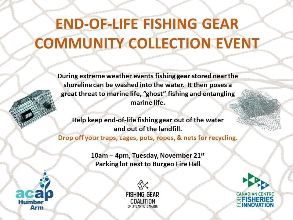 Town of Burgeo help prevent ghost-gear by responsibly disposing of your used fishing gear.  Bring any old nets, ropes, traps, cages, and pots to us at the lot next to the Fire Hall between 10am - 4pm tomorrow (Tuesday).  All gear collected will be recycled.