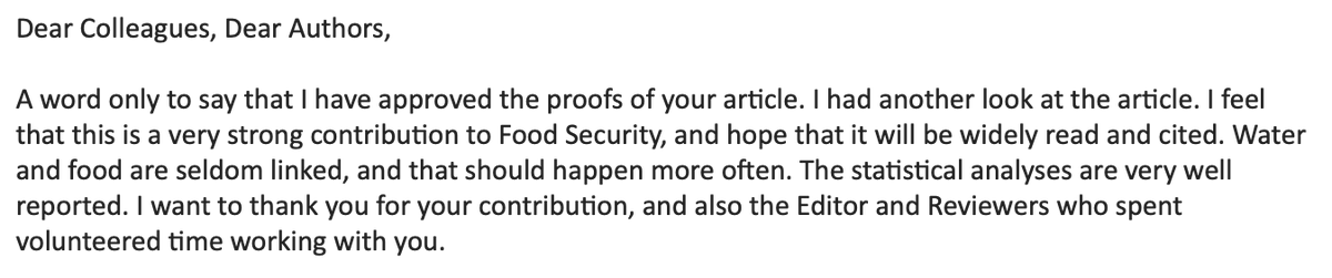 JoshDoesScience's tweet photo. @FAO And check out this supportive message from the editor! I've returned to it a few times this past month while slogging through feedback from reviewers for a different paper. Kind words go far in academia! https://t.co/pGaxWqWrxi
