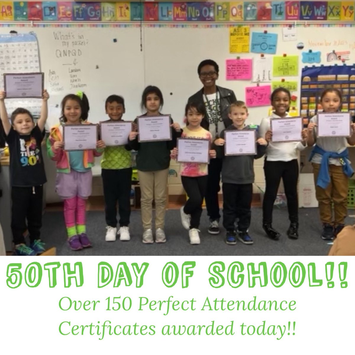 What can we say? Students love coming to AAA everyday! 150 students awarded Perfect Attendance Certificates on the 50th day!!