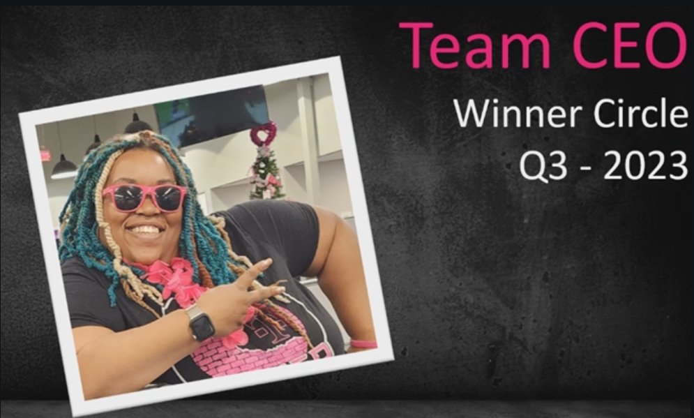 Congratulations Nikeya!!! Q3 Winner's Circle recipient!!