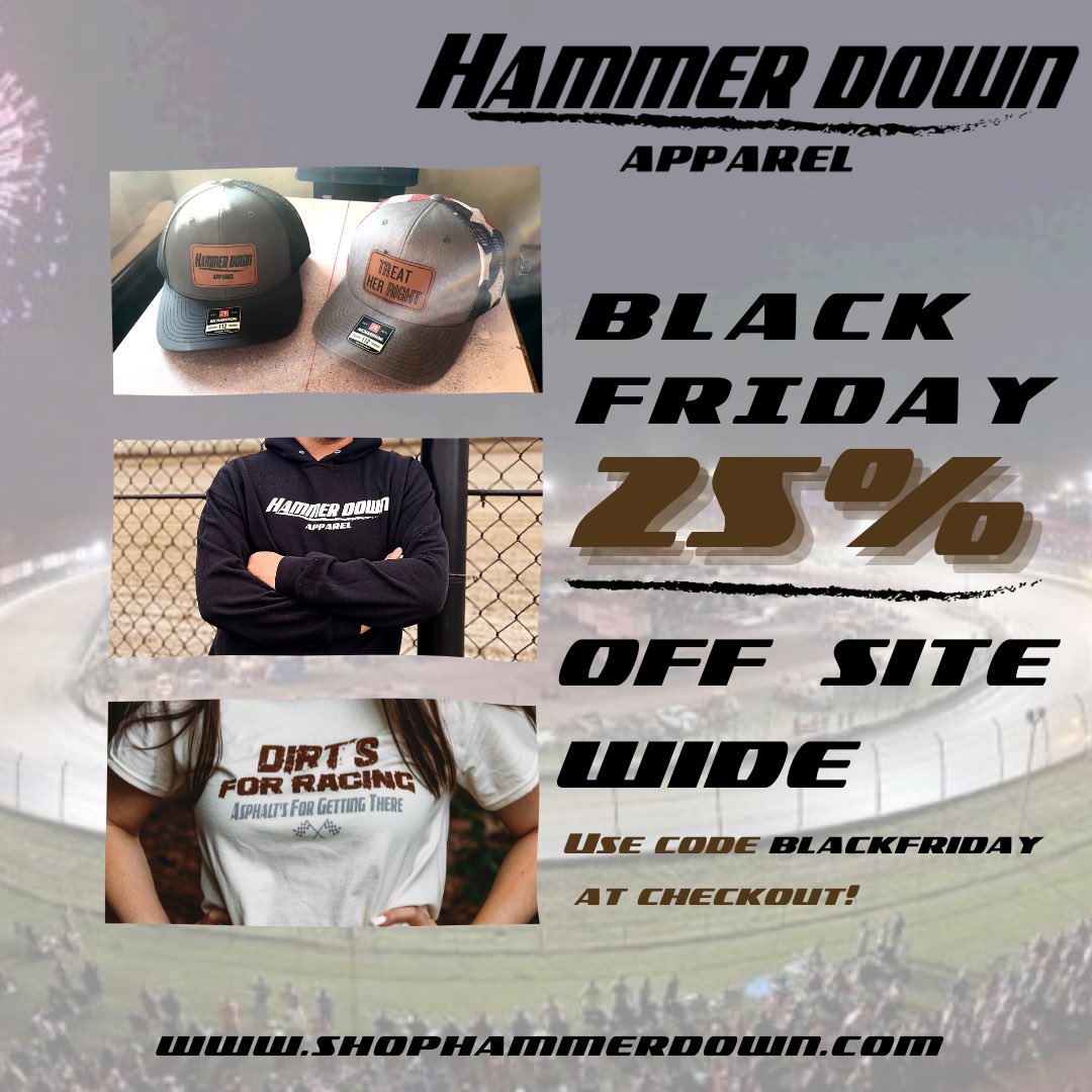 𝔹𝕝𝕒𝕔𝕜 𝔽𝕣𝕚𝕕𝕒𝕪 𝕊𝕒𝕝𝕖🏁

Use code “blackfriday” at checkout for 25% off site wide!!📦

Shophammerdown.com

#hammerdown #dirttrackracing #sprintcars #latemodels #gokarts #racing #blackfridaysale