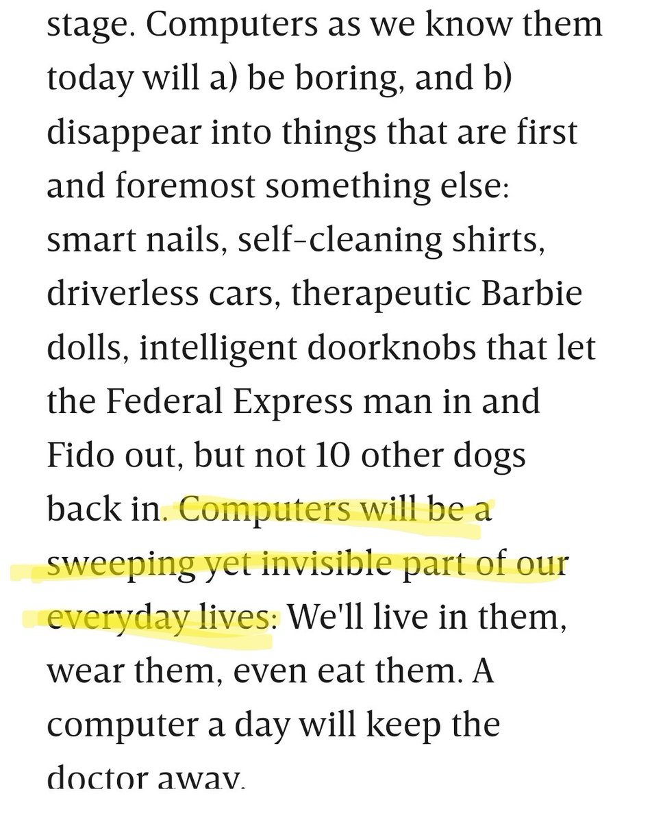 FerrarelliM's tweet image. Negroponte y los orígenes del enfoque #postdigital.... hace 25 años
cc @piscitelli @cscolari
@JulianaR71 @timbocop
@carolak @j_k_knox
@mirkap @carinalion
wired.com/1998/12/negrop…