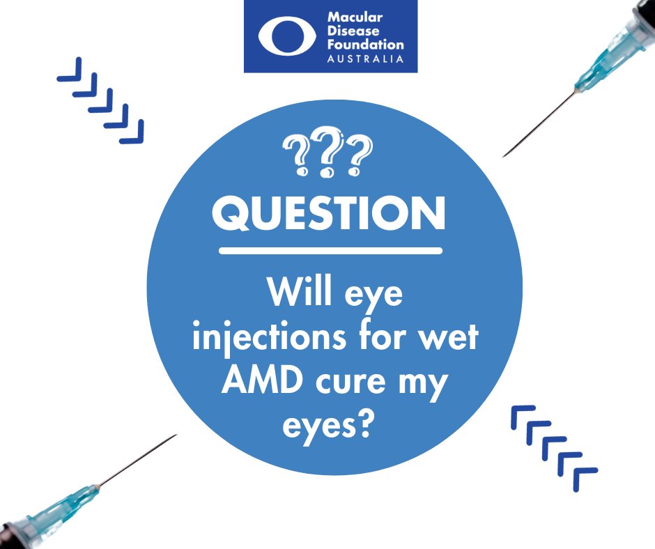 Eye injections are not a cure for AMD, but a treatment. They are provided to slow the progression of AMD and preserve vision.  

It is important that you follow your ophthalmologist’s advice regarding injection time intervals to ensure the best health for your eyes.