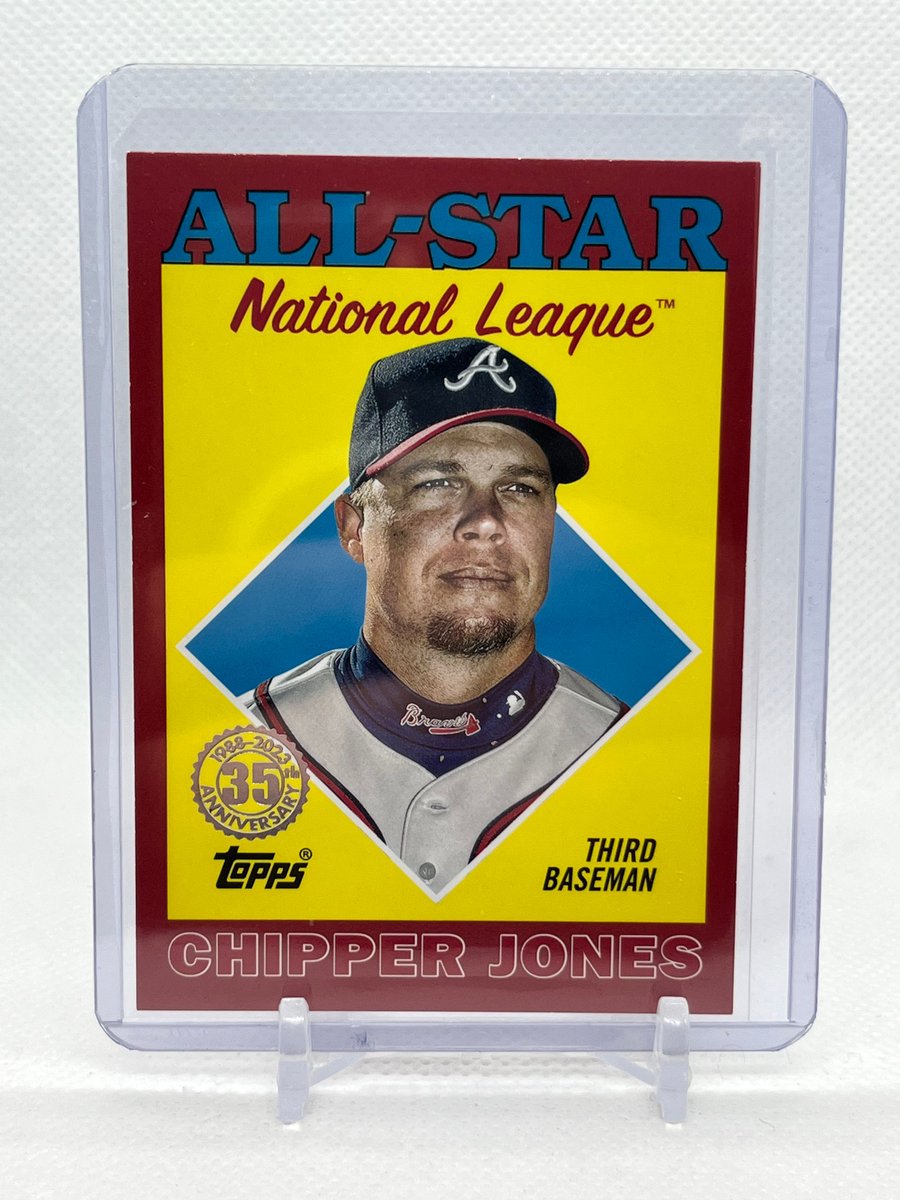 Chipper Jones ended his career hitting over . 300 from each side of the plate. Among switch-hitters with at least 5,000 career ABs, the only other one to do so is Frankie Frisch. This /10 Chipper was hit by Kris! 

#cardbreaks #baseballcards #thehobby #topps #chipperjones #braves