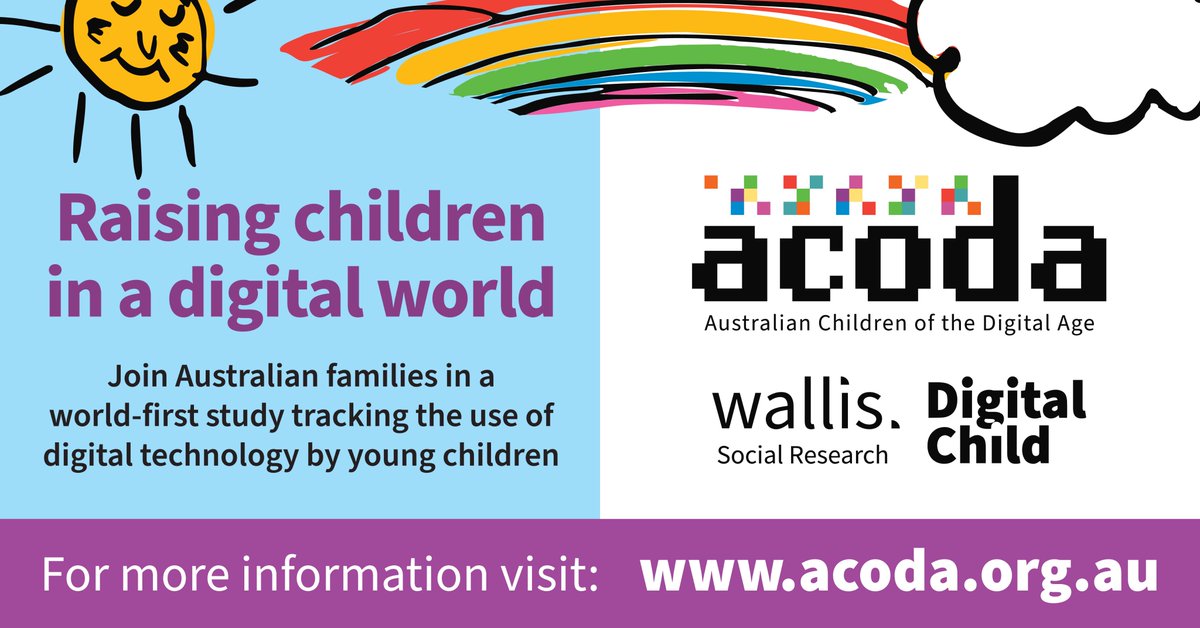 We are investigating young children’s engagement with digital technologies through our national #ACODA study. Families with children aged between 6 months and 5 years are eligible to participate! acoda.org.au #digitaltechnology #children #digitalchild