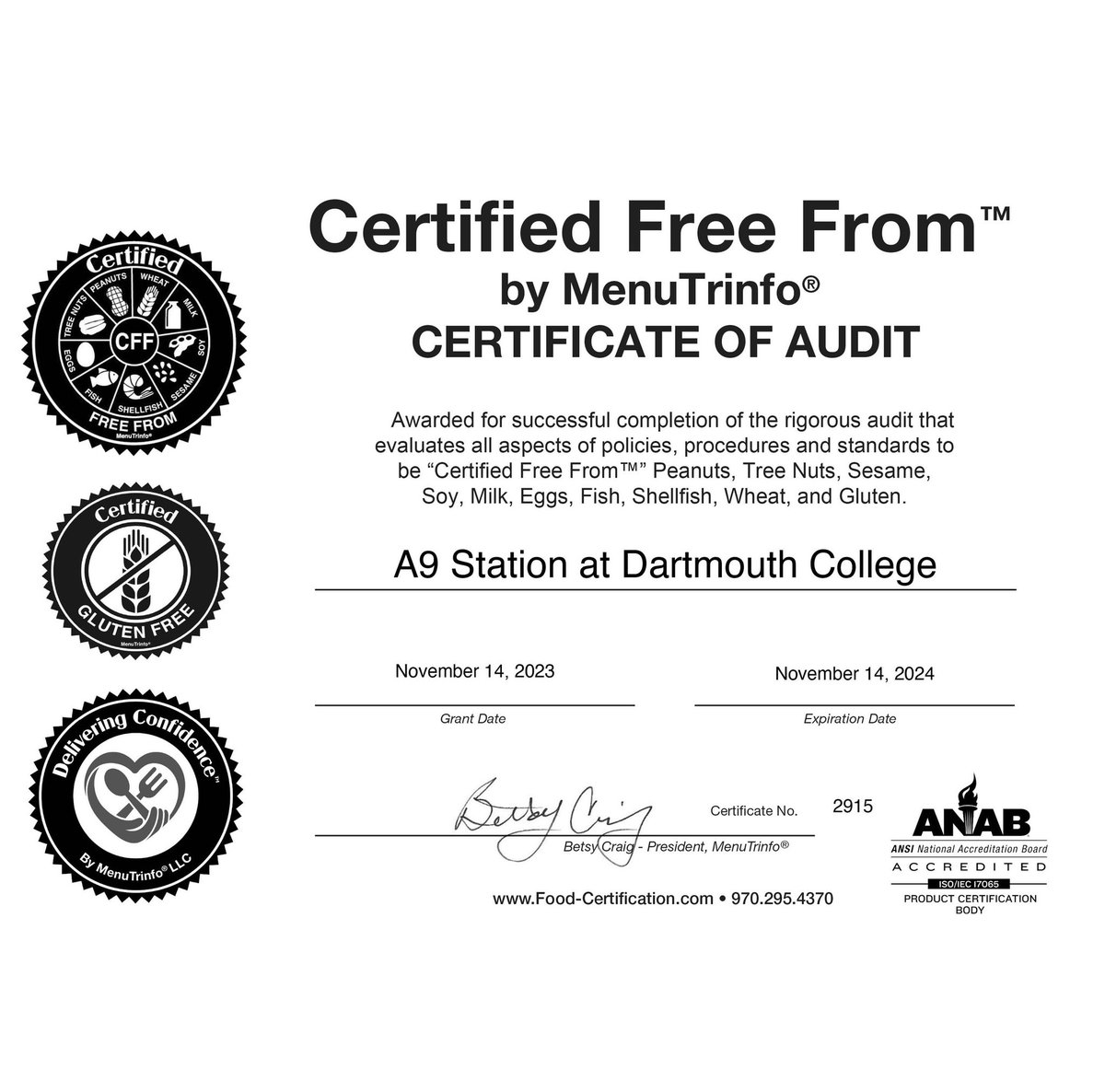 Big news everyone: Our brand new A9 Station located inside ‘53 Commons has just received official certification from <a href="/MenuTrinfo/">MenuTrinfo®</a>, the nation's leading food allergy experts! 🍽️

#Inclusive #Dining
