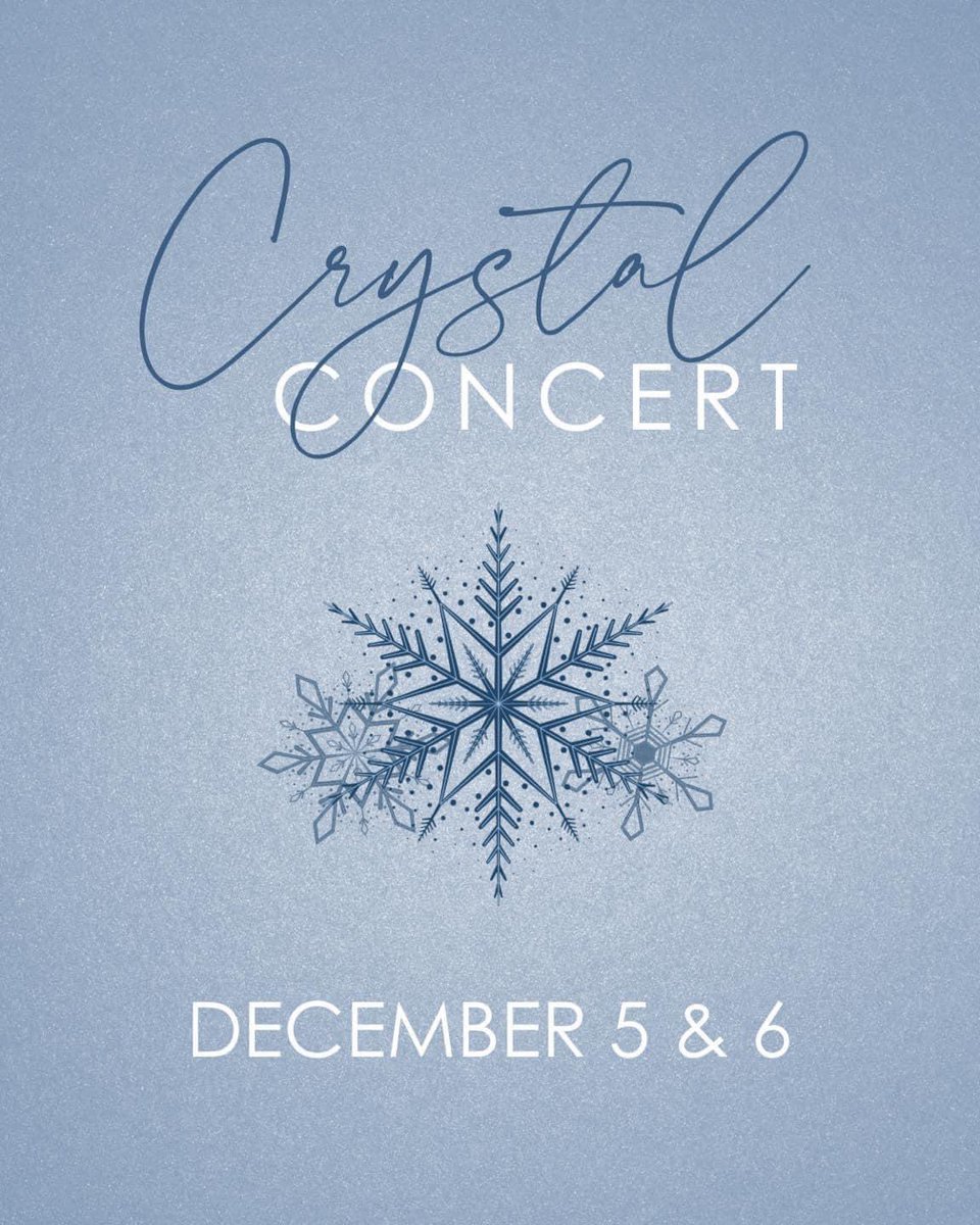 Crystal Concert tickets are on sale!🎟️

Get your seats for one of the shows while you can!❄️

🗓️Tuesday, December 5, 6pm

🗓️Tuesday, December 5, 8pm

🗓️Wednesday, December 6, 8pm

Purchase online at:

showtix4u.com/event-details/…
