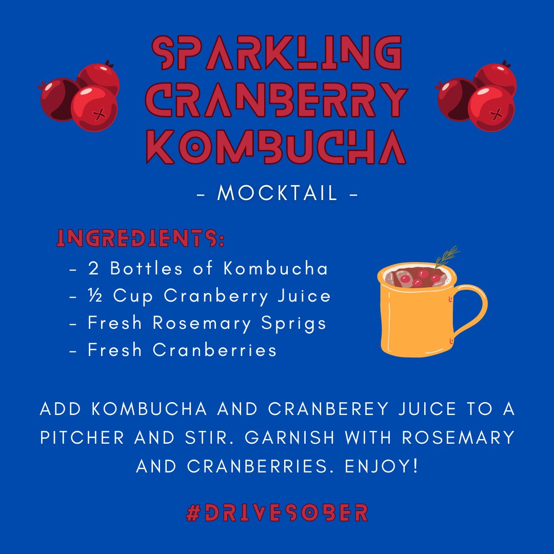 Sparkling Cranberry Kombucha Mocktail 🥂 Looking for a simple and delicious way to brighten up your meals on cold days? Try making this delicious winter mocktail. It’s fresh, tasty, and easy-to-make! We hope you enjoy this recipe, and thanks for always driving sober.