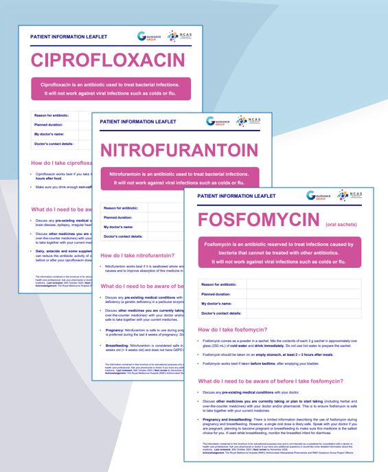 Our Antimicrobial Patient Information Leaflets have now been updated. They cover a range of commonly prescribed antimicrobials, and have been developed by the NCAS clinical team with consumer review. Stay tuned for further sheets on antivirals and UTI antibiotics.