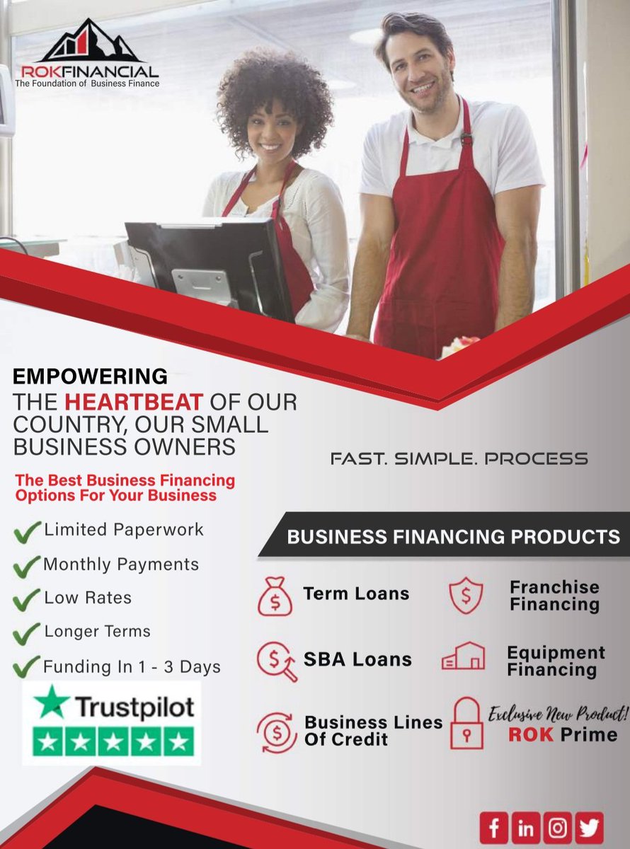 redeemedfunds's tweet image. 🛒🍕 Looking for the perfect financial partner for your restaurant or retail store? ROK Financial is here to help you thrive! 🚀 
Contact ROK Financial today!
🌐 Learn More: bit.ly/45zR0H8 

* Use ROK Referral Code: ROK236665 📞

📢 #RestaurantFinance #RetailFinancing