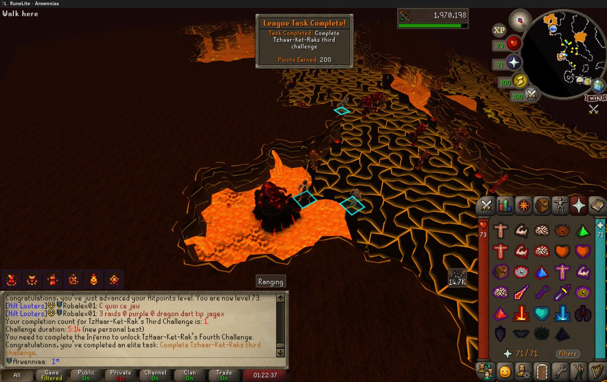 arwenniaa's tweet photo. First ever triple Jad 🎉 (attempt #2, with a rune crossbow &amp; red d'hide lol) https://t.co/H9ybRkEkrV